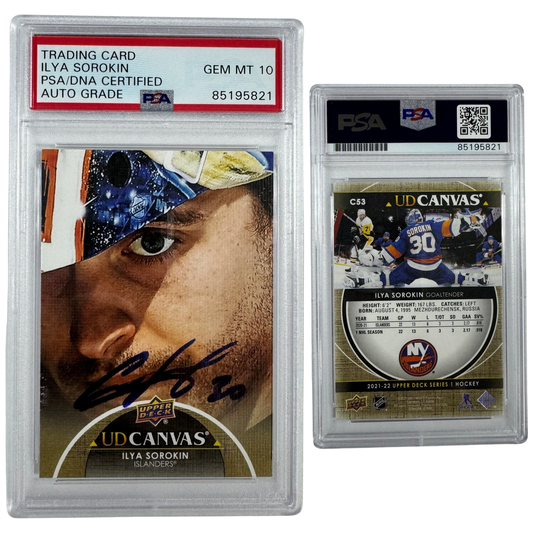 2021-22 Ilya Sorokin Autographed Upper Deck UD Canvas #C53 PSA Auto GEM MT 10