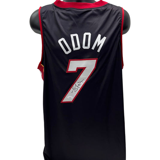 Lamar Odom Autographed Miami Heat Black Jersey JSA