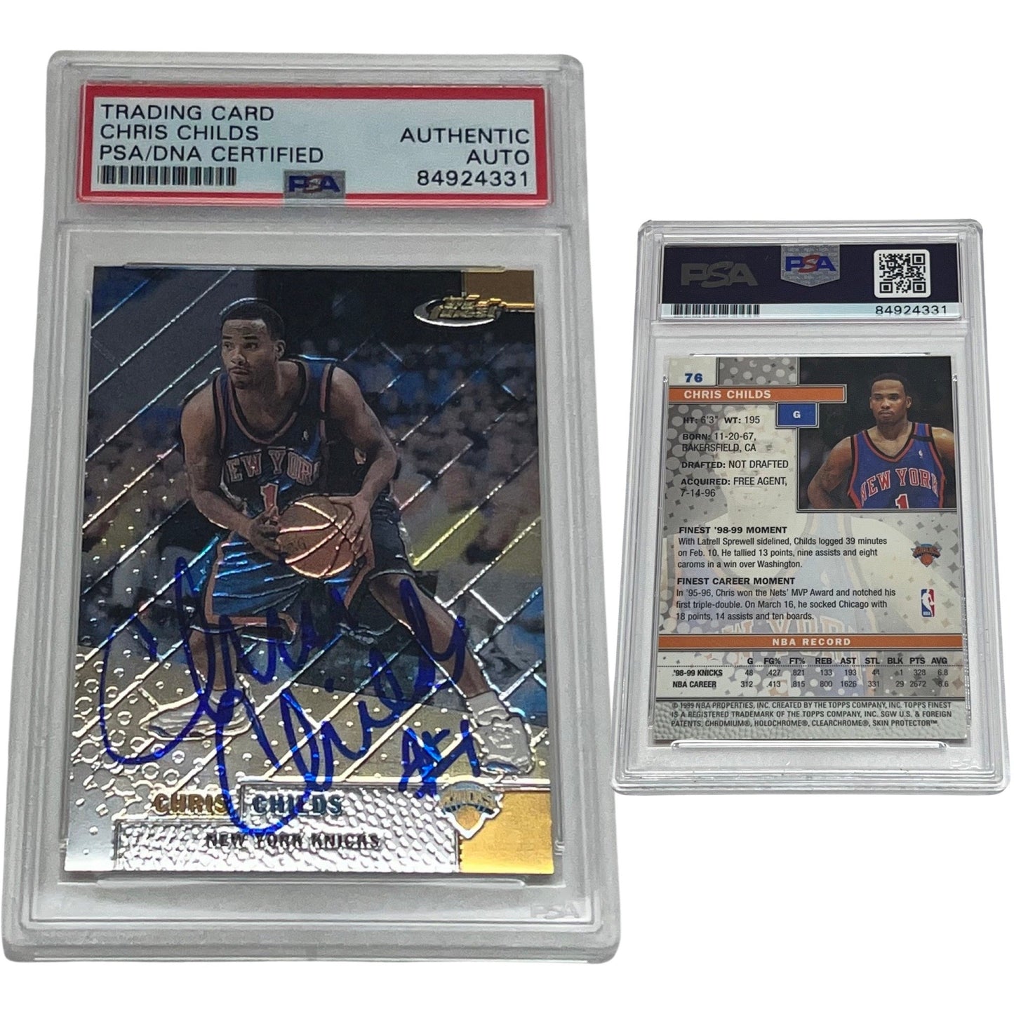 1999-00 Chris Childs Topps Finest #76 Autographed PSA Auto Authentic