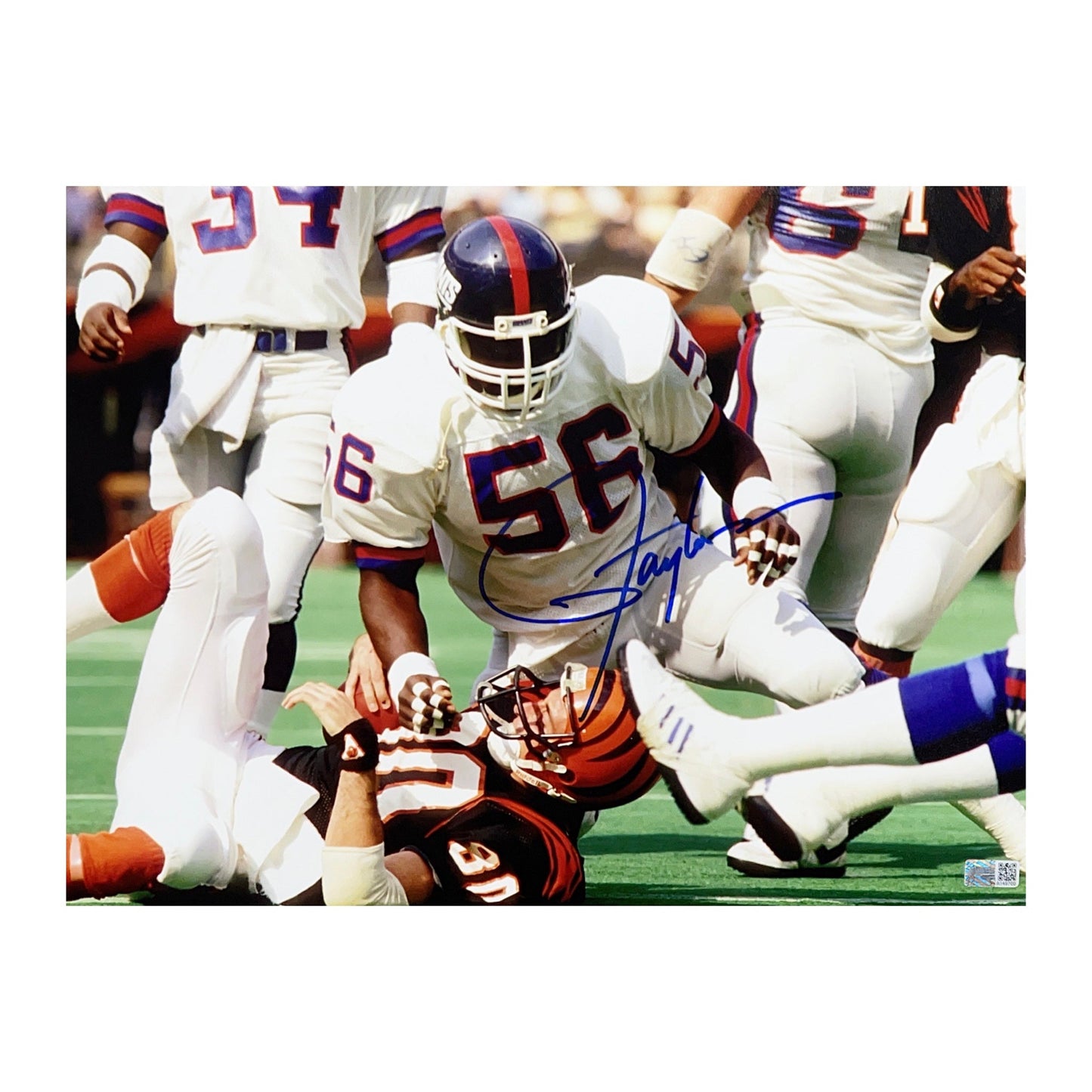 Lawrence Taylor Autographed New York Giants Sack White Jersey 11x14 Steiner CX