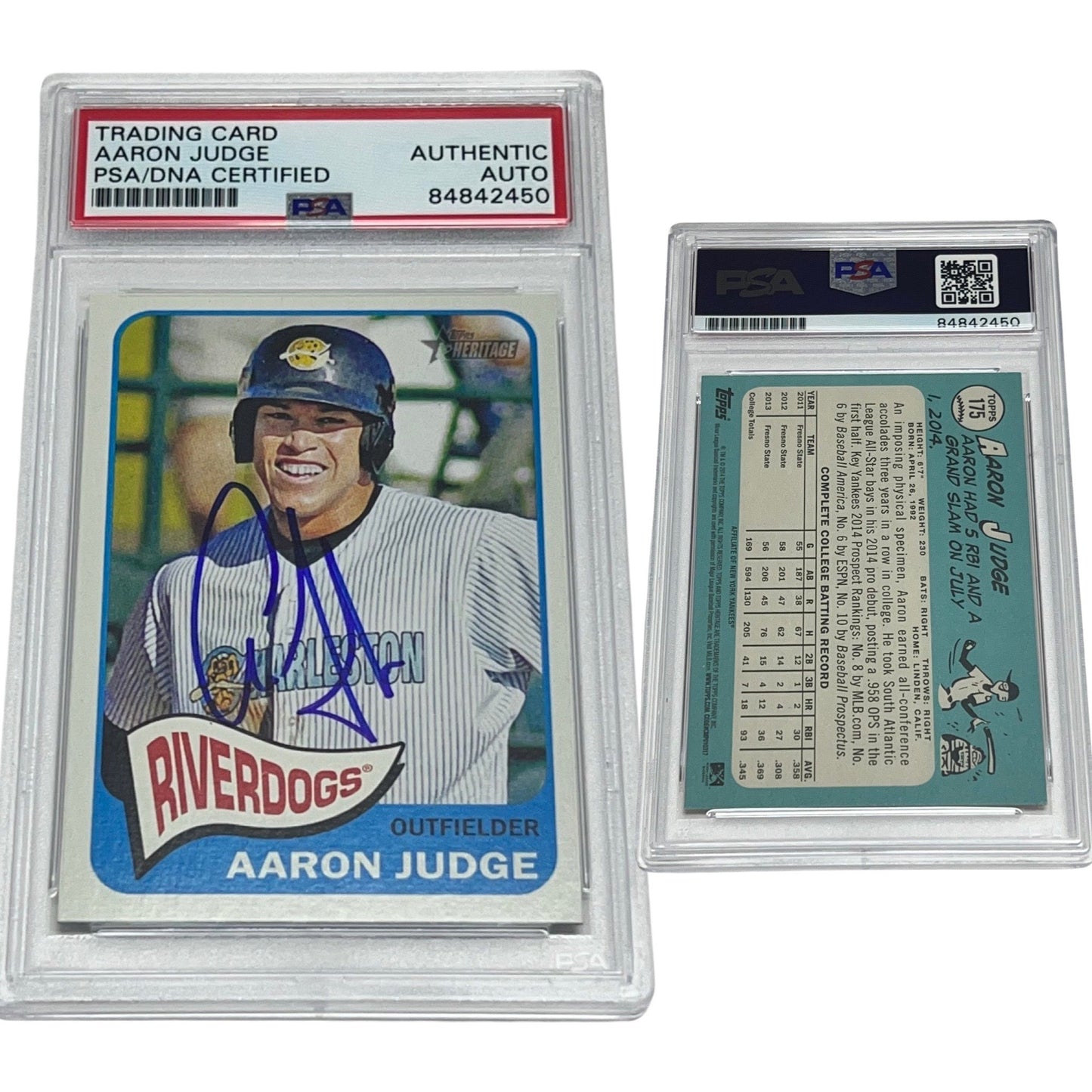 2014 Aaron Judge Topps Heritage #175 Autographed PSA Auto Authentic