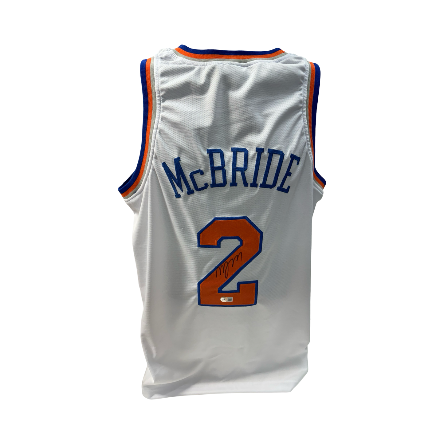 Miles Deuce McBride Autographed New York Knicks White Jersey Beckett