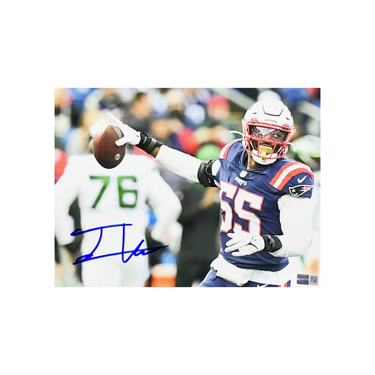 Josh Uche Autographed New England Patriots Running w/ Football 8x10 Steiner CX