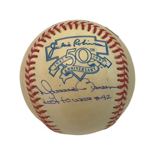 Mariano Rivera Autographed New York Yankees Jackie Robinson 50th Anniversary Logo Baseball Last to Wear #42 Inscription Steiner CX