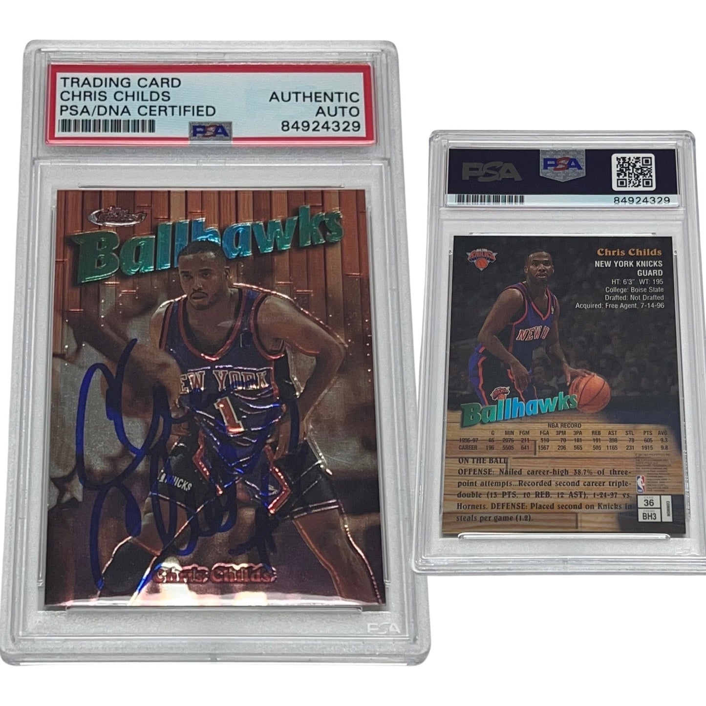 1997-98 Chris Childs Topps Finest Ballhawks #36 Autographed PSA Auto Authentic