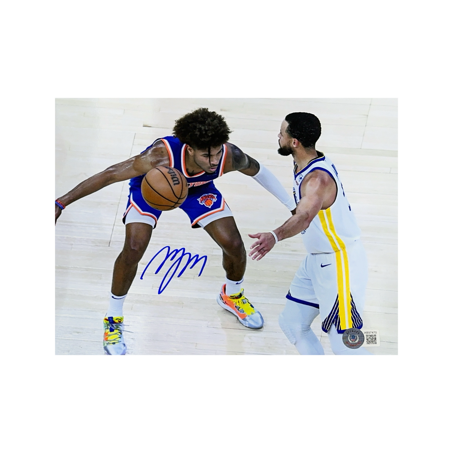 Miles Deuce McBride Autographed New York Knicks vs Curry 8x10 Beckett