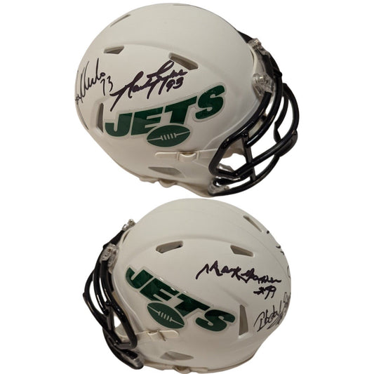 Mark Gastineau, Joe Klecko, Marty Lyons & Abdul Salaam Autographed New York Jets Sack Exchange Flat White Mini Helmet JSA