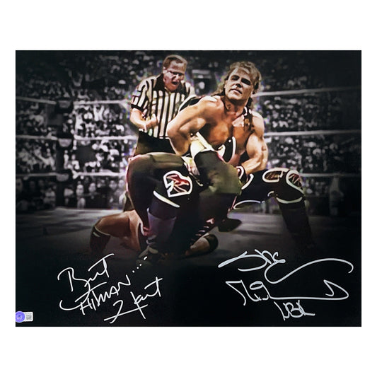 Shawn Michaels & Bret Hart Autographed 16x20 “HBK, Hitman” Inscriptions Beckett