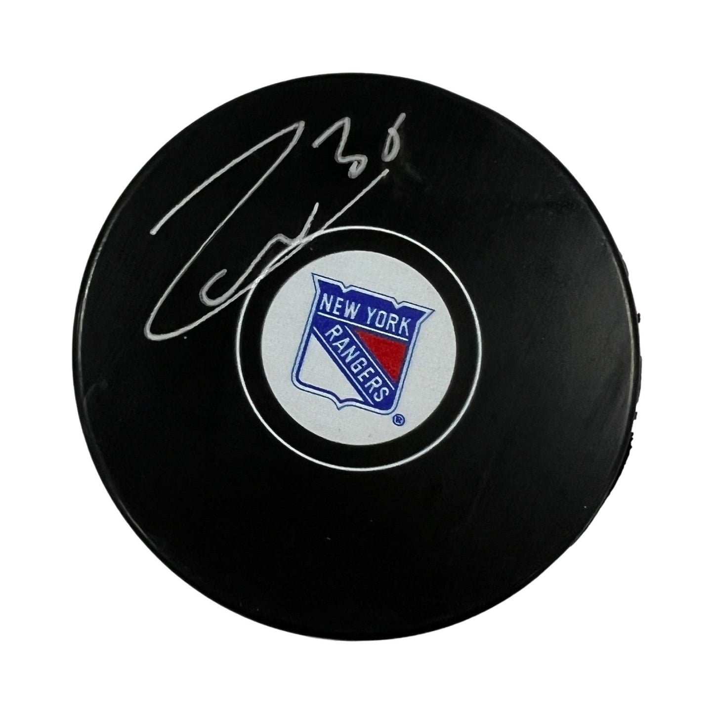 Mats Zuccarello Autographed New York Rangers Replica Puck Steiner