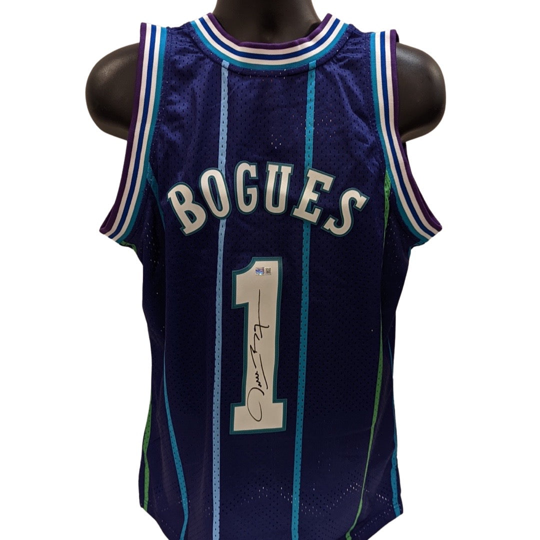 Muggsy Bogues Autographed Charlotte Hornets Purple 1994-95 Mitchell & Ness Swingman Jersey Steiner CX