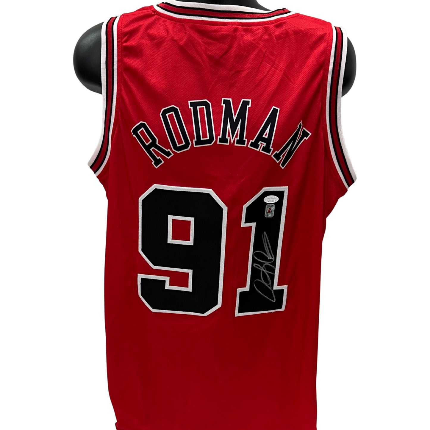 Dennis Rodman Autographed Chicago Bulls Red Jersey Fiterman/JSA