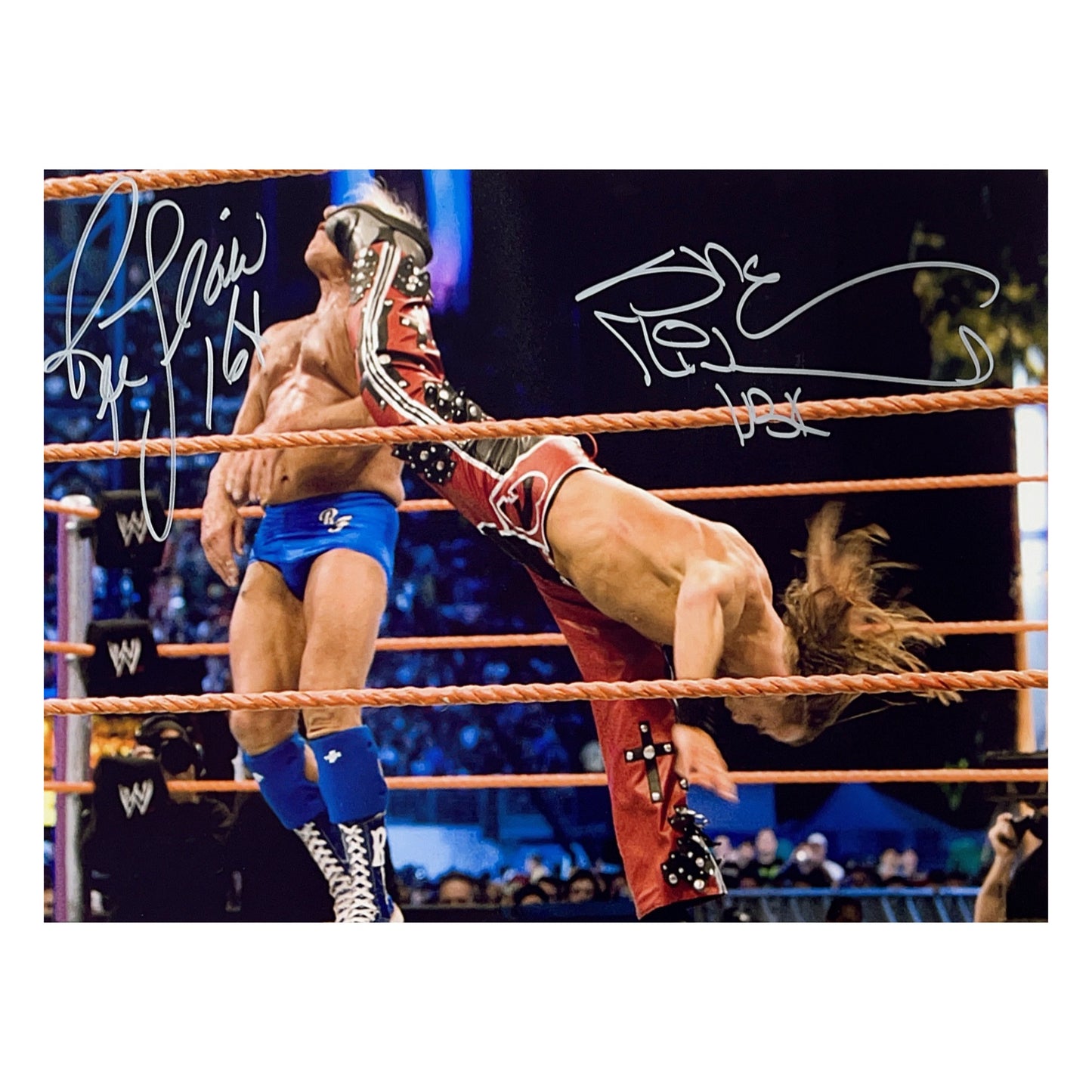 Ric Flair & Shawn Michaels Autographed Wrestlemania Super Kick 16x20 Beckett
