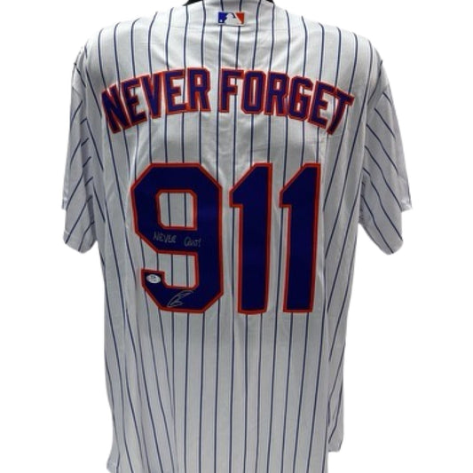 Robert O’Neill Autographed New York Mets Never Forget 9/11 Pinstripe Jersey NEVER Quit Inscription PSA