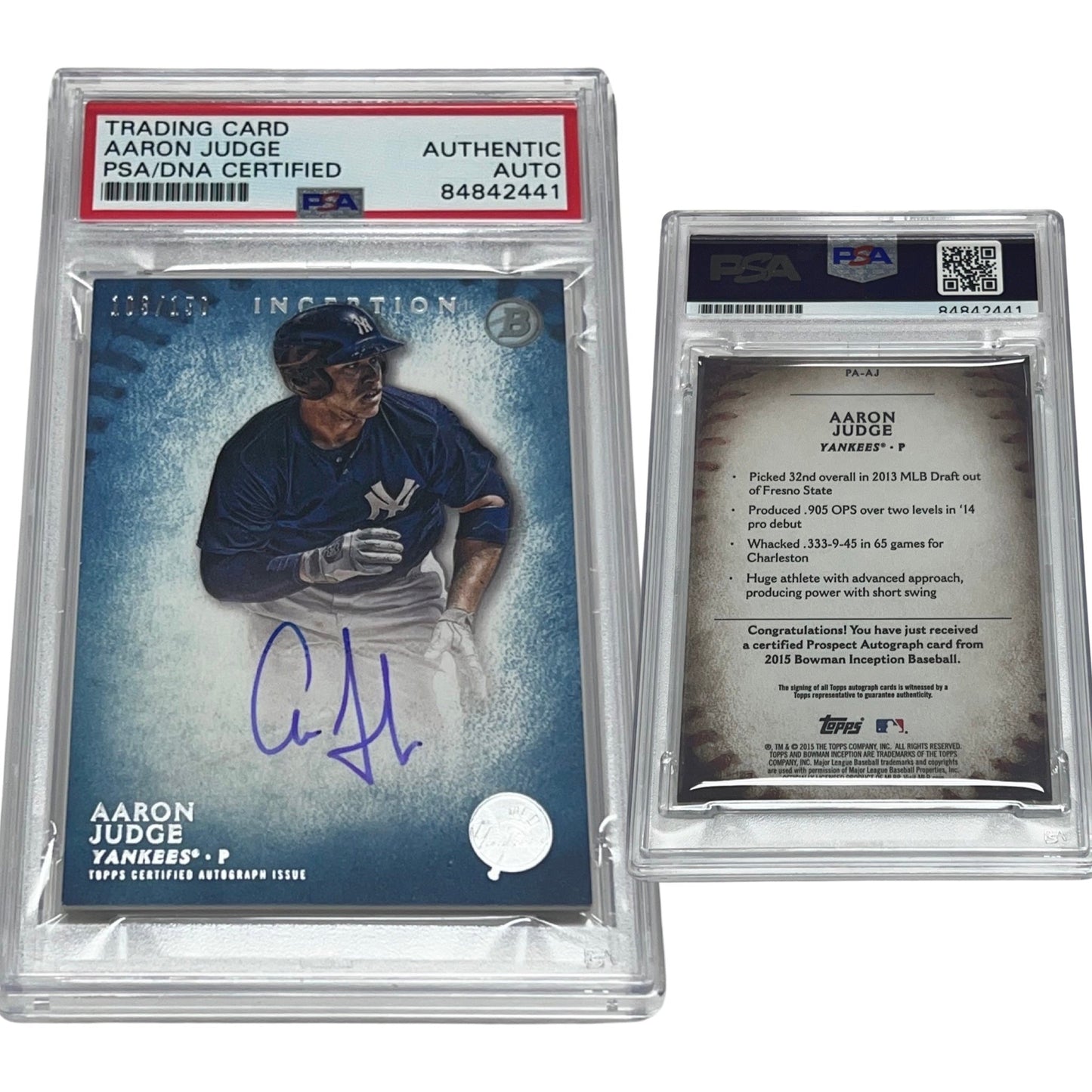 2015 Aaron Judge Topps Inception /150 #PA-AJ Autographed PSA Auto Authentic