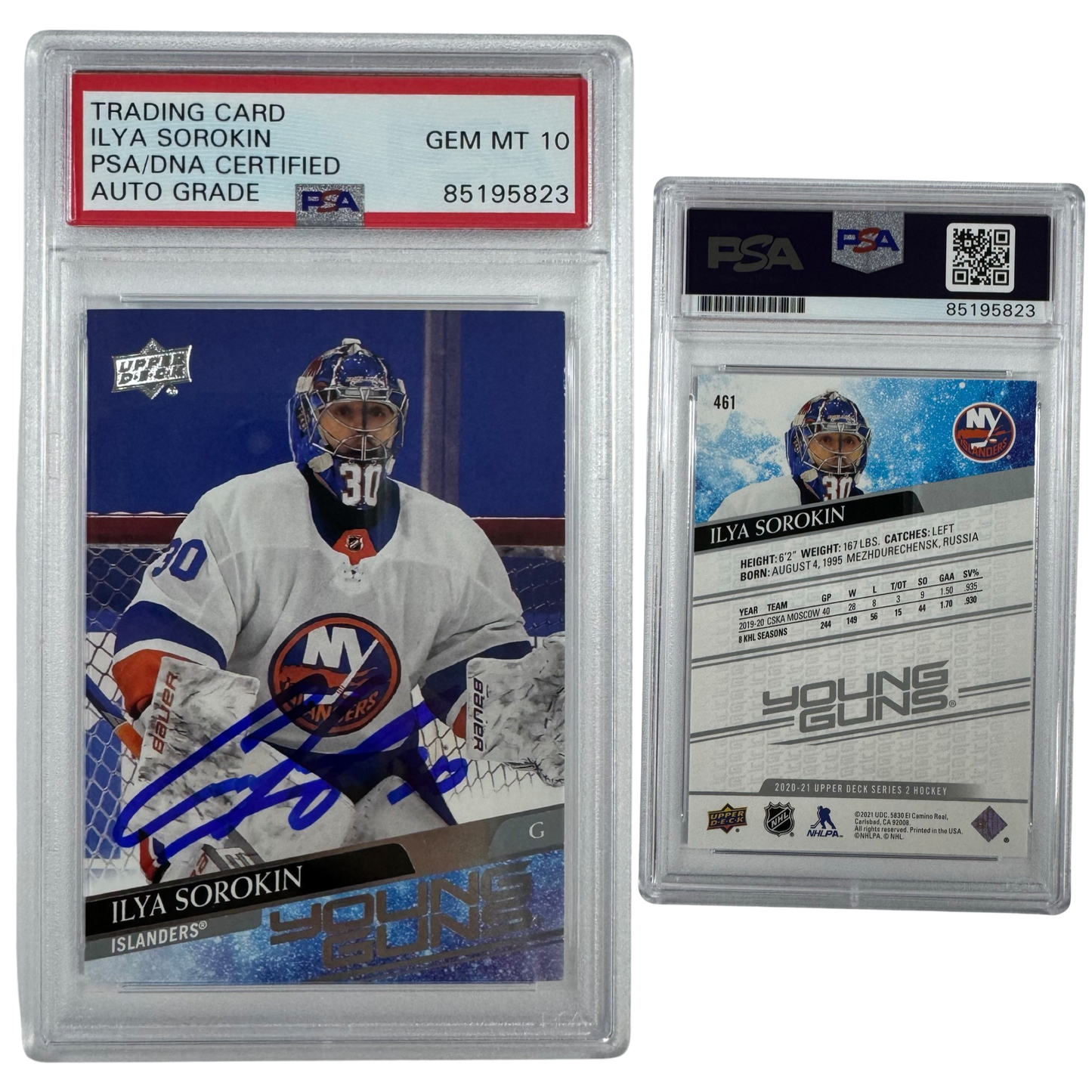 2020-21 Ilya Sorokin Autographed Upper Deck Series 2 Young Guns #461 PSA Auto GEM MT 10