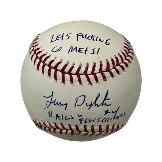 Lenny Dykstra Autographed New York Mets OMLB Let’s Fucking Go Mets!, Nails, 86 WS Champs Inscriptions Steiner CX