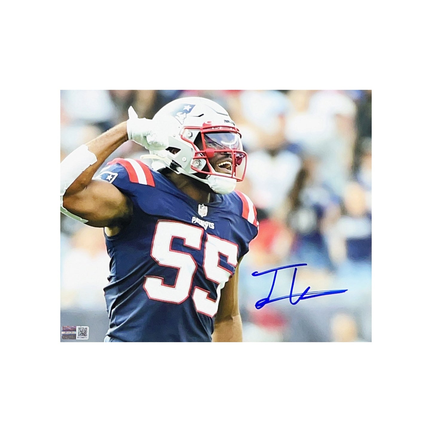 Josh Uche Autographed New England Patriots Fist Pump 8x10 Steiner CX