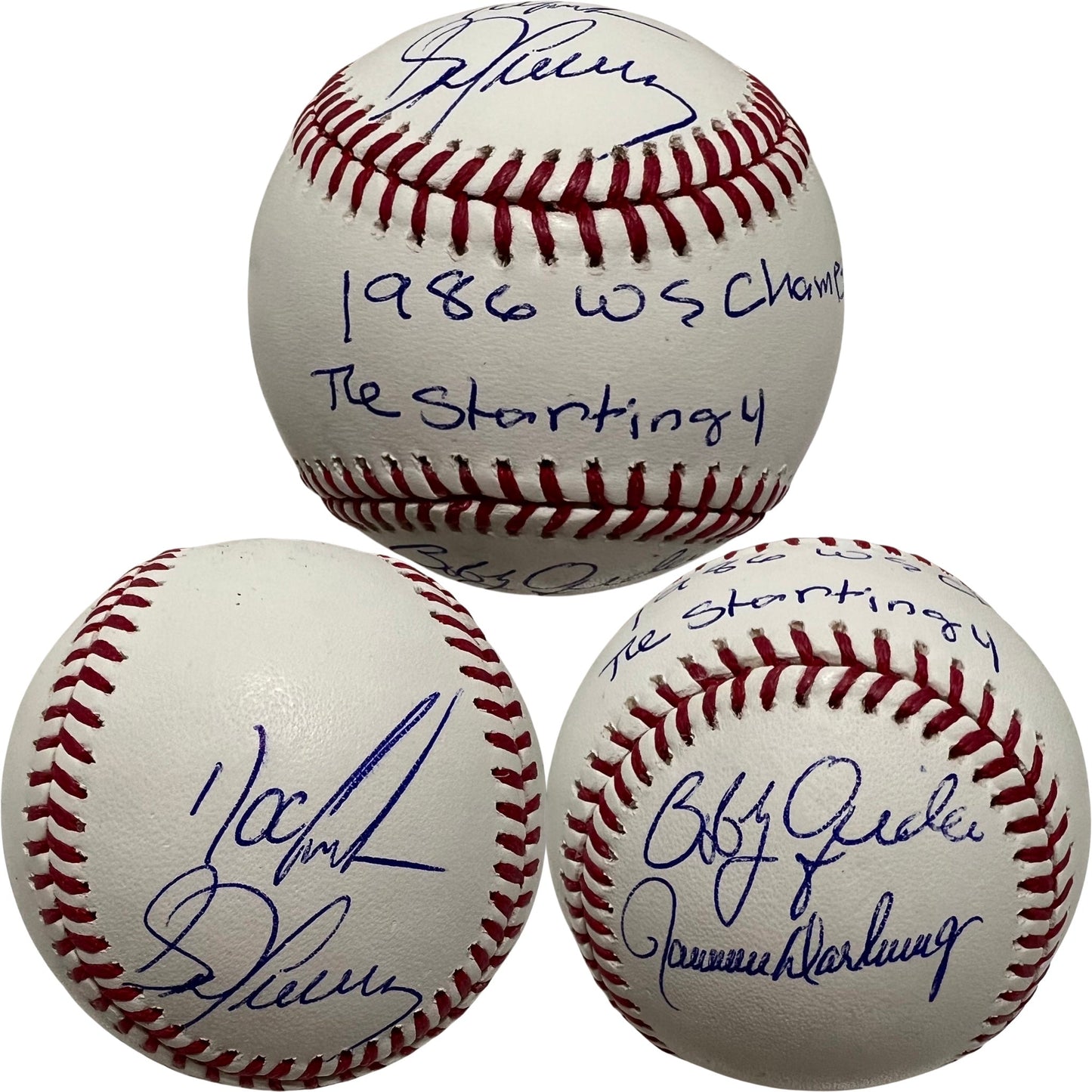 1986 Mets Starting Four Doc Gooden, Bobby Ojeda, Ron Darling & Sid Fernandez Autographed New York Mets OMLB 1986 WS Champs, The Starting 4 Inscriptions JSA