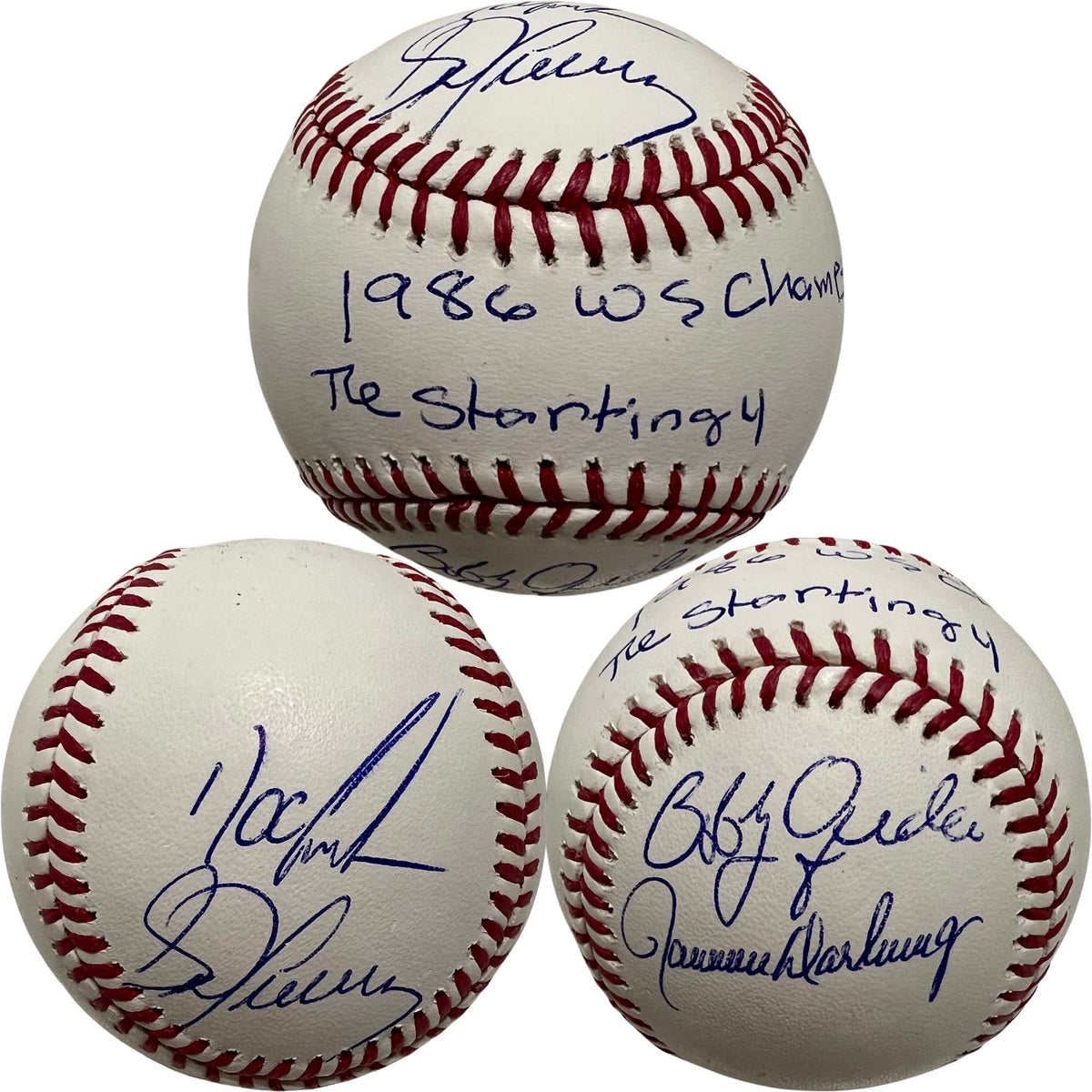 1986 Mets Starting Four Doc Gooden, Bobby Ojeda, Ron Darling & Sid Fernandez Autographed New York Mets OMLB 1986 WS Champs, The Starting 4 Inscriptions JSA