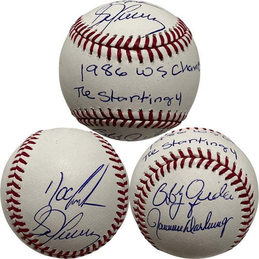 1986 Mets Starting Four Doc Gooden, Bobby Ojeda, Ron Darling & Sid Fernandez Autographed New York Mets OMLB 1986 WS Champs, The Starting 4 Inscriptions JSA