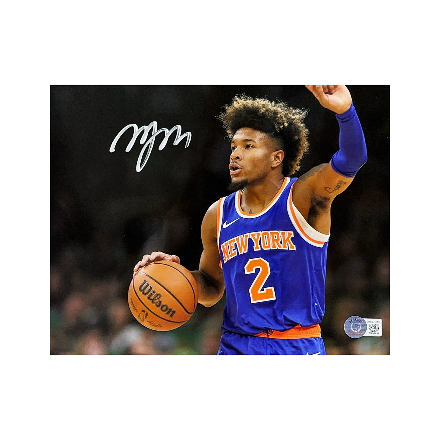 Miles Deuce McBride Autographed New York Knicks Arm Up 8x10 Beckett