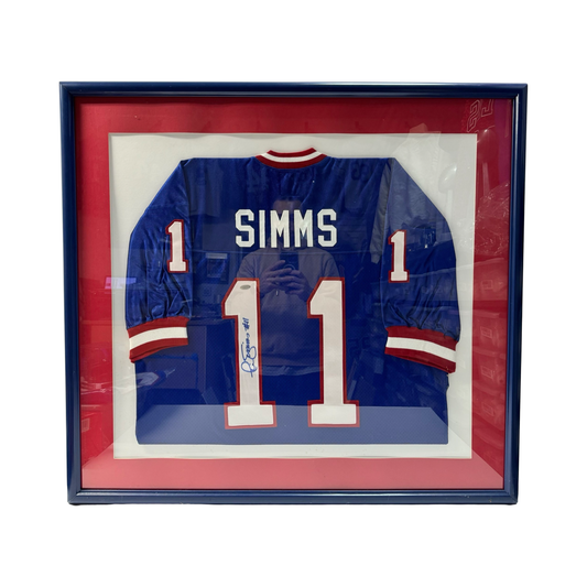 Phil Simms Autographed New York Giants Framed Blue Jersey Steiner