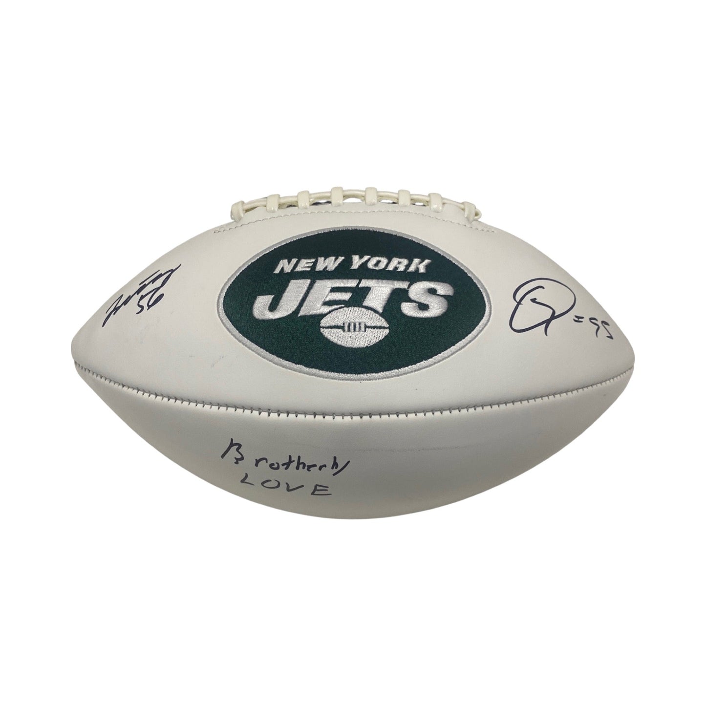 Quinnen & Quincy Williams Autographed New York Jets White Panel Football "Brotherly Love" Inscription Steiner CX