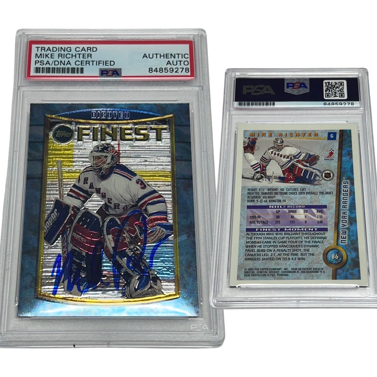 1994-95 Mike Richter Topps Finest #86 Autographed PSA Auto Authentic