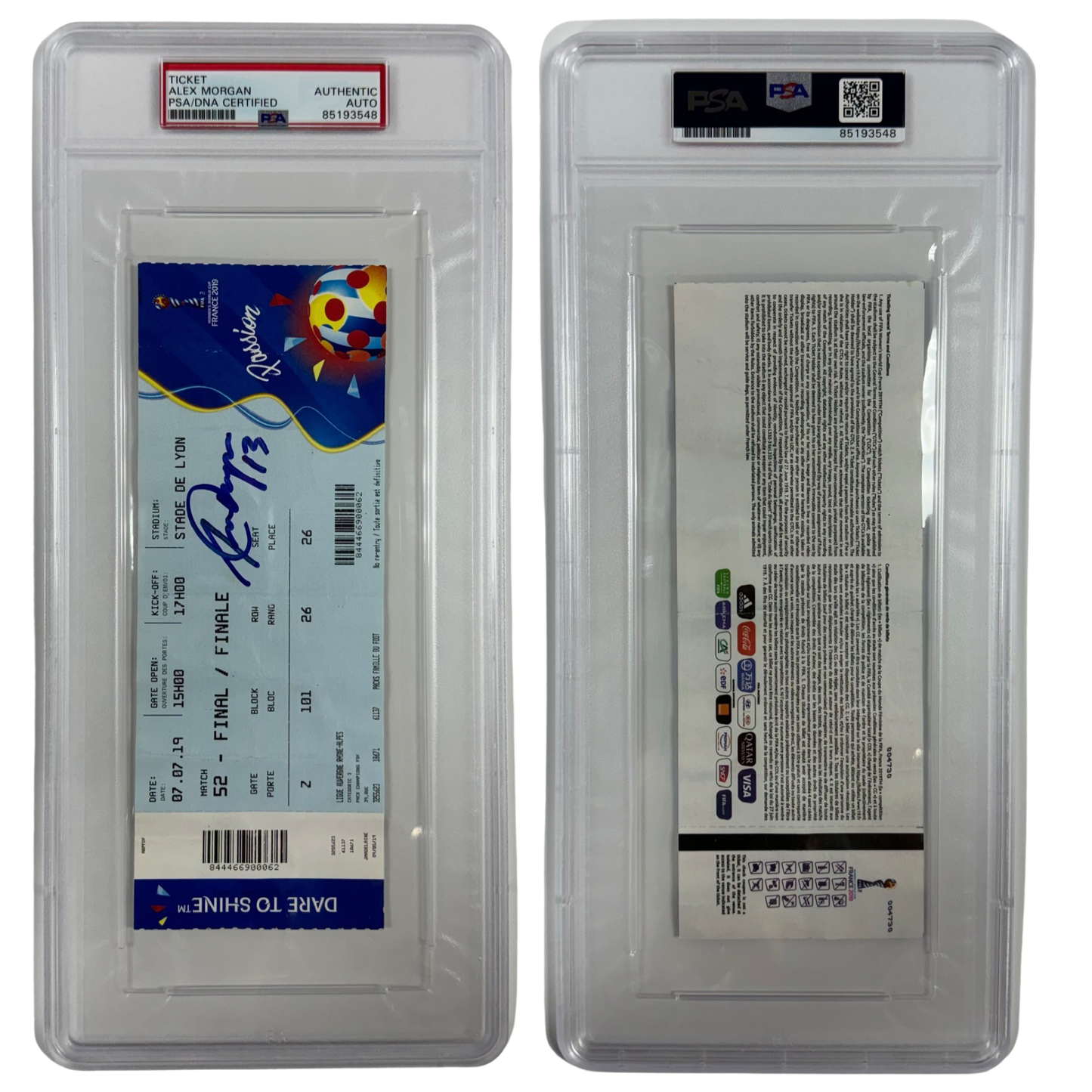 Alex Morgan Autographed 2019 Women’s World Cup Final Ticket PSA Auto Authentic