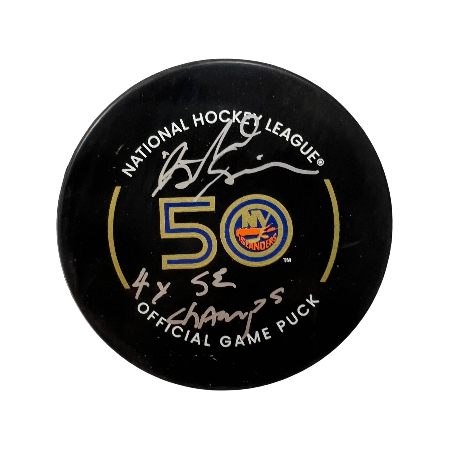 Butch Goring Autographed New York Islanders Official Game Puck 4x SC Champs Inscription Steiner CX