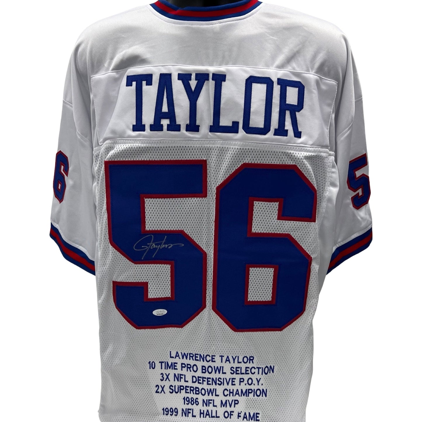 Lawrence Taylor Autographed New York Giants White Stat Jersey JSA