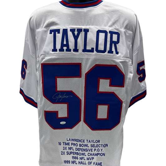 Lawrence Taylor Autographed New York Giants White Stat Jersey JSA