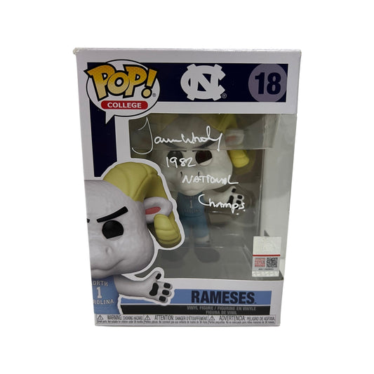 James Worthy Autographed UNC Tarheels Rameses Funko Pop 1982 National Champs Inscription White Ink Steiner CX