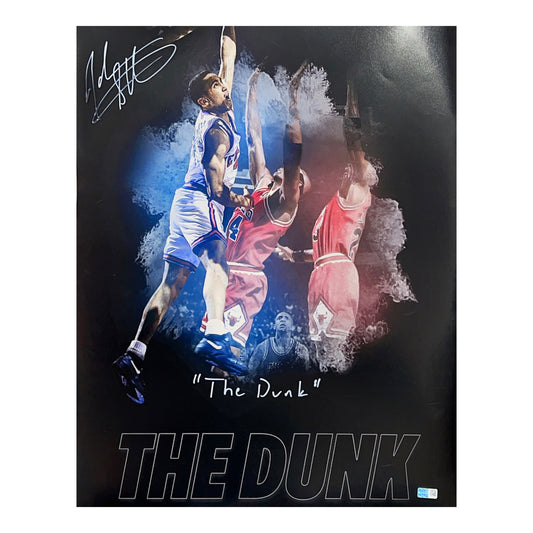 John Starks Autographed New York Knicks Black “The Dunk” Edit 16x20 “The Dunk” Inscription Steiner CX