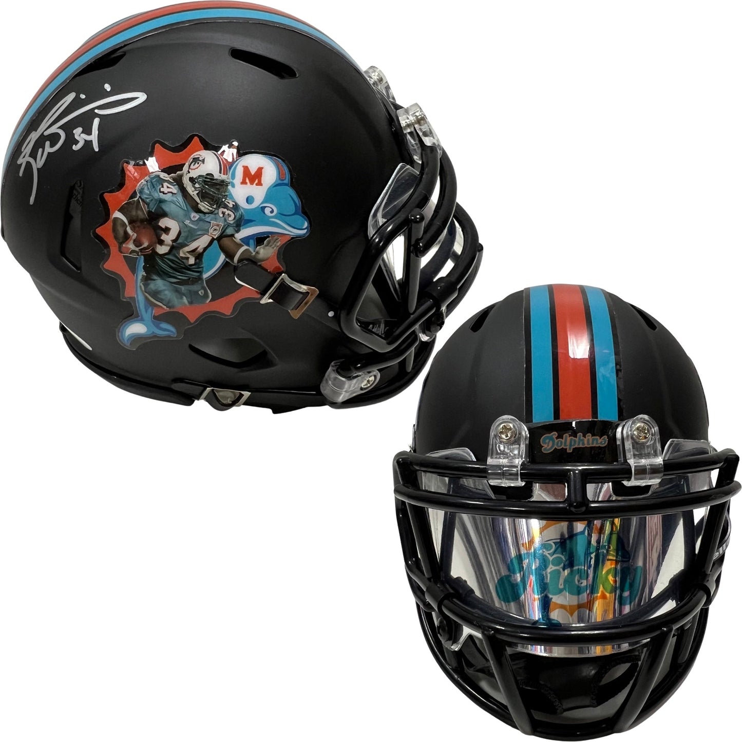 Ricky Williams Autographed Miami Dolphins Black Custom Ricky Logo Mini Helmet w/ Visor JSA