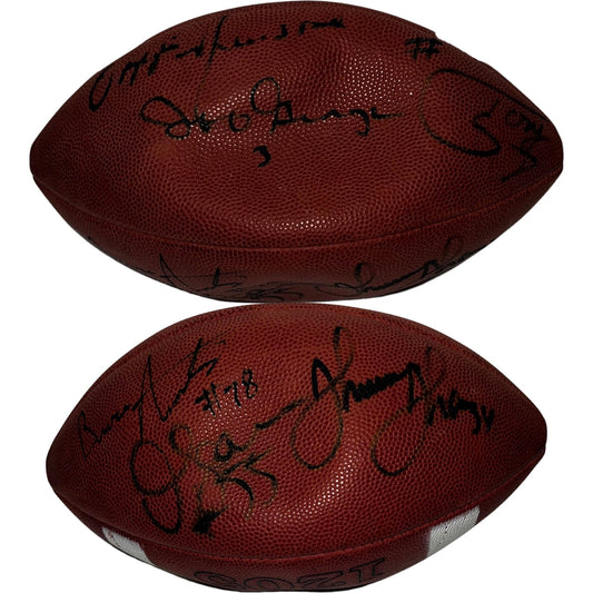 Junior Seau, Bruce Smith, Thurman Thomas, Tony Siragusa, Ozzie Newsome & Jeff George Autographed Wilson Football JSA