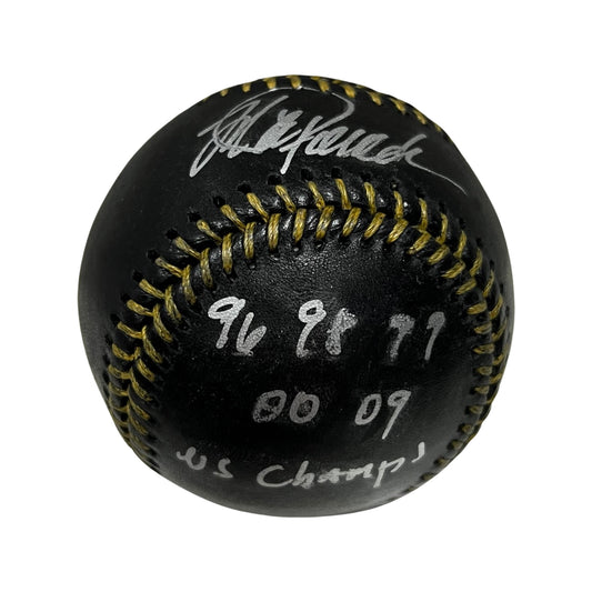 Jorge Posada Autographed New York Yankees Black Leather OMLB “96, 98, 99, 00, 09 WS Champs” Inscription JSA