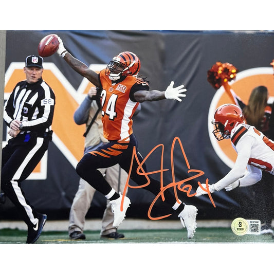 Adam PacMan Jones Cincinnati Bengals Orange Jersey Celebrating Autograph 8x10 Photo Beckett BAS