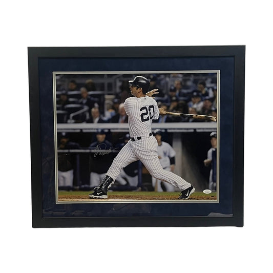 Jorge Posada Autographed New York Yankees Swing 16x20 JSA - Framed
