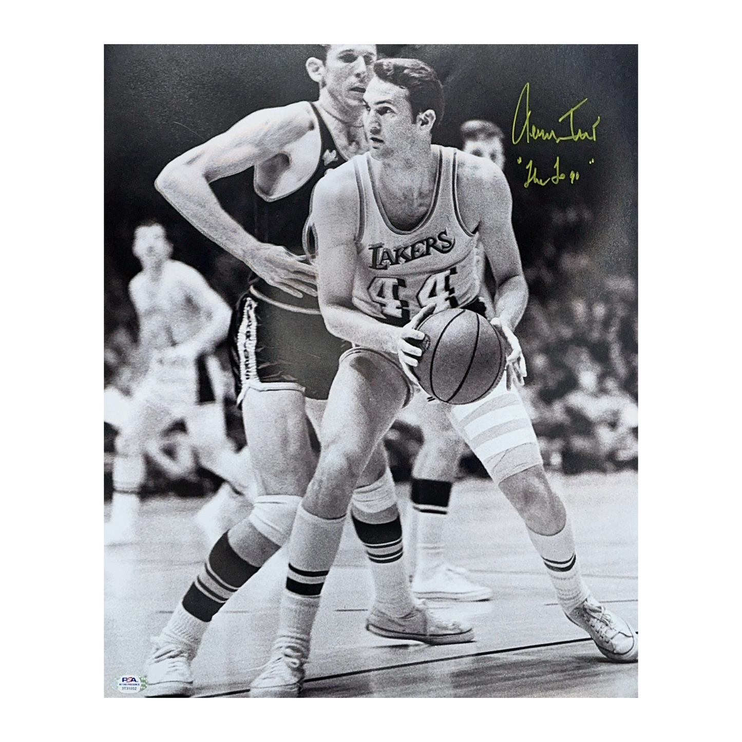 Jerry West Autographed Los Angeles Lakers B&W Vertical 16x20 “The Logo” Inscription PSA