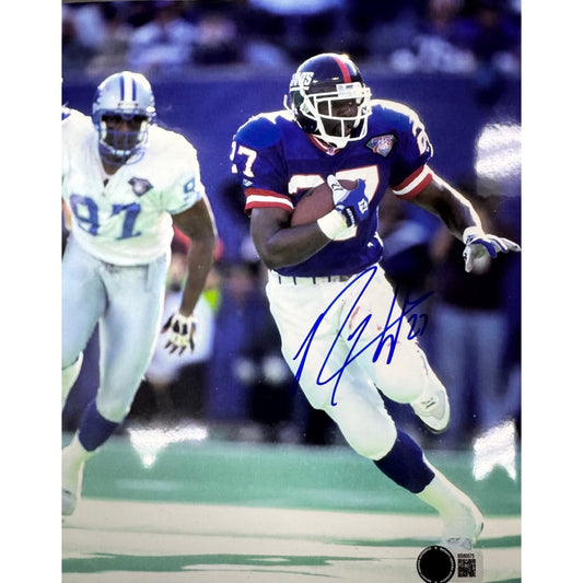 Rodney Hampton New York Giants Running Blue Jersey 8X10 Beckett BAS