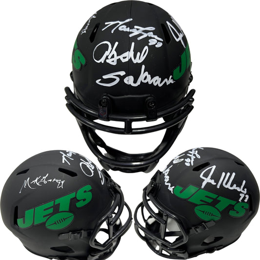 Mark Gastineau, Joe Klecko, Marty Lyons & Abdul Salaam Autographed New York Jets Sack Exchange Eclipse Mini Helmet JSA