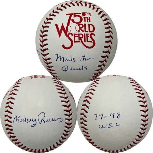 Mickey Rivers Autographed New York Yankees 1978 World Series Logo Baseball Mick the Quick, 77-78 WSC Inscriptions JSA