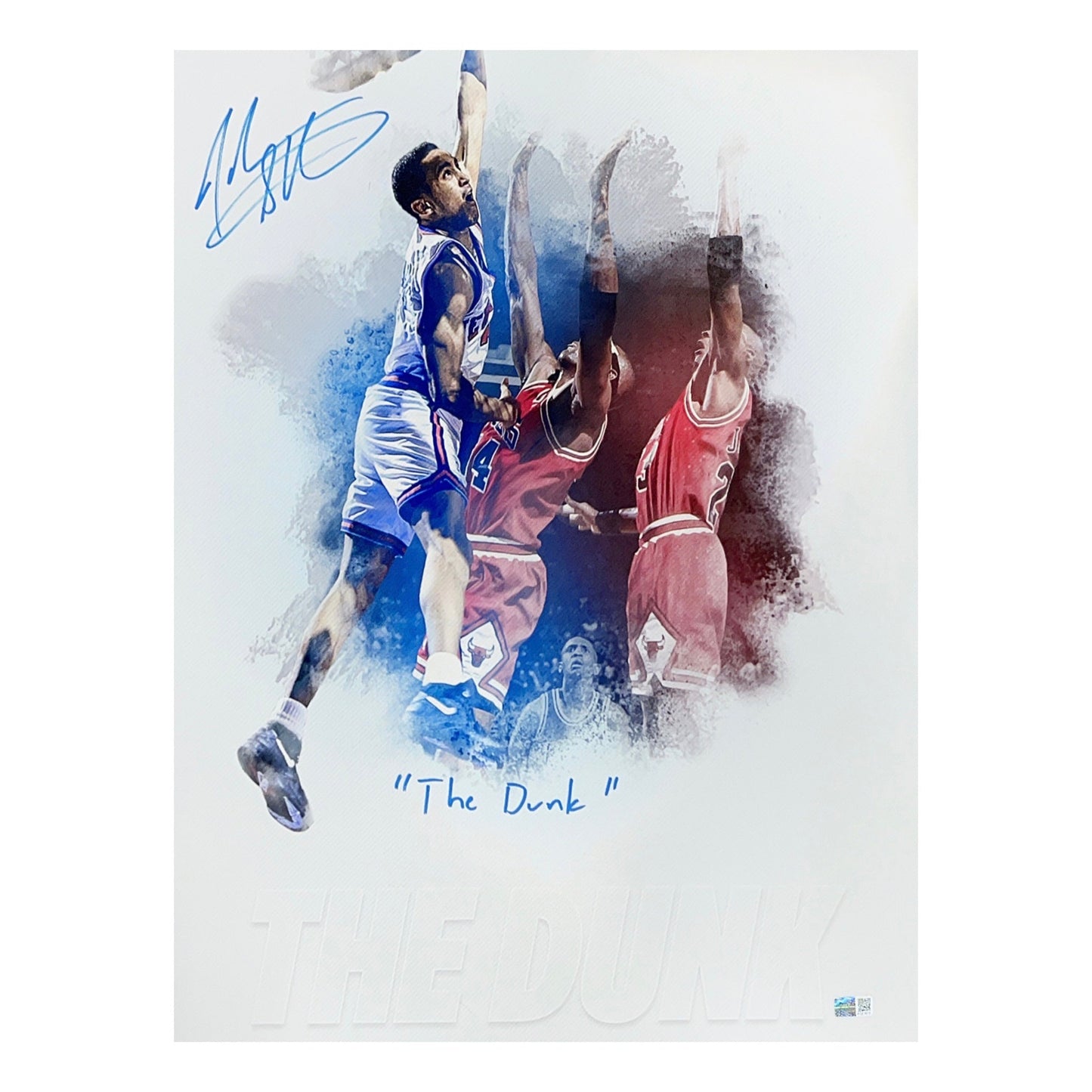 John Starks Autographed New York Knicks White The Dunk Edit 16x20 The Dunk Inscription Steiner CX