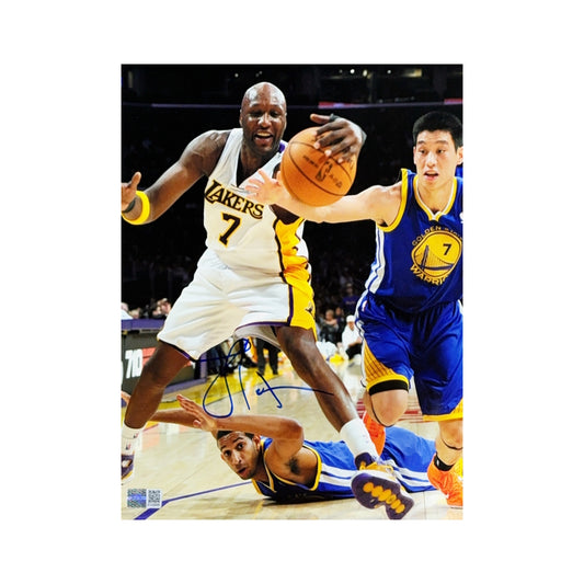 Lamar Odom Autographed Los Angeles Lakers Loose Ball vs Jeremy Lin 8x10 Steiner CX