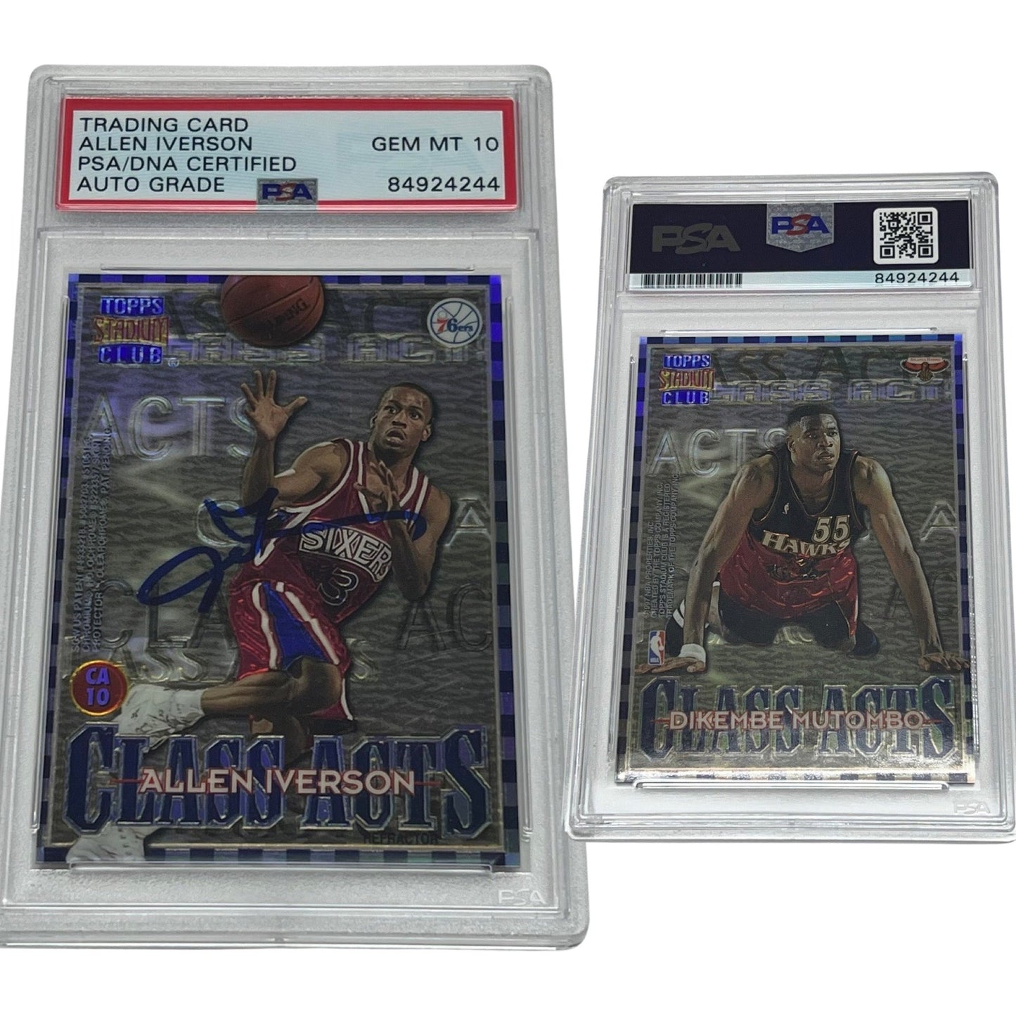 1996 Allen Iverson Topps Stadium Club #CA10 Refractor Autographed PSA GEMMT 10 Auto Grade