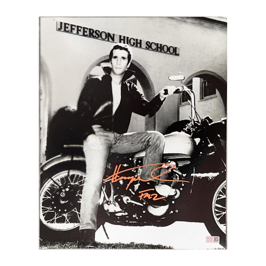 Henry Winkler Autographed Fonzie On Bike Orange 11x14 Photo Steiner CX