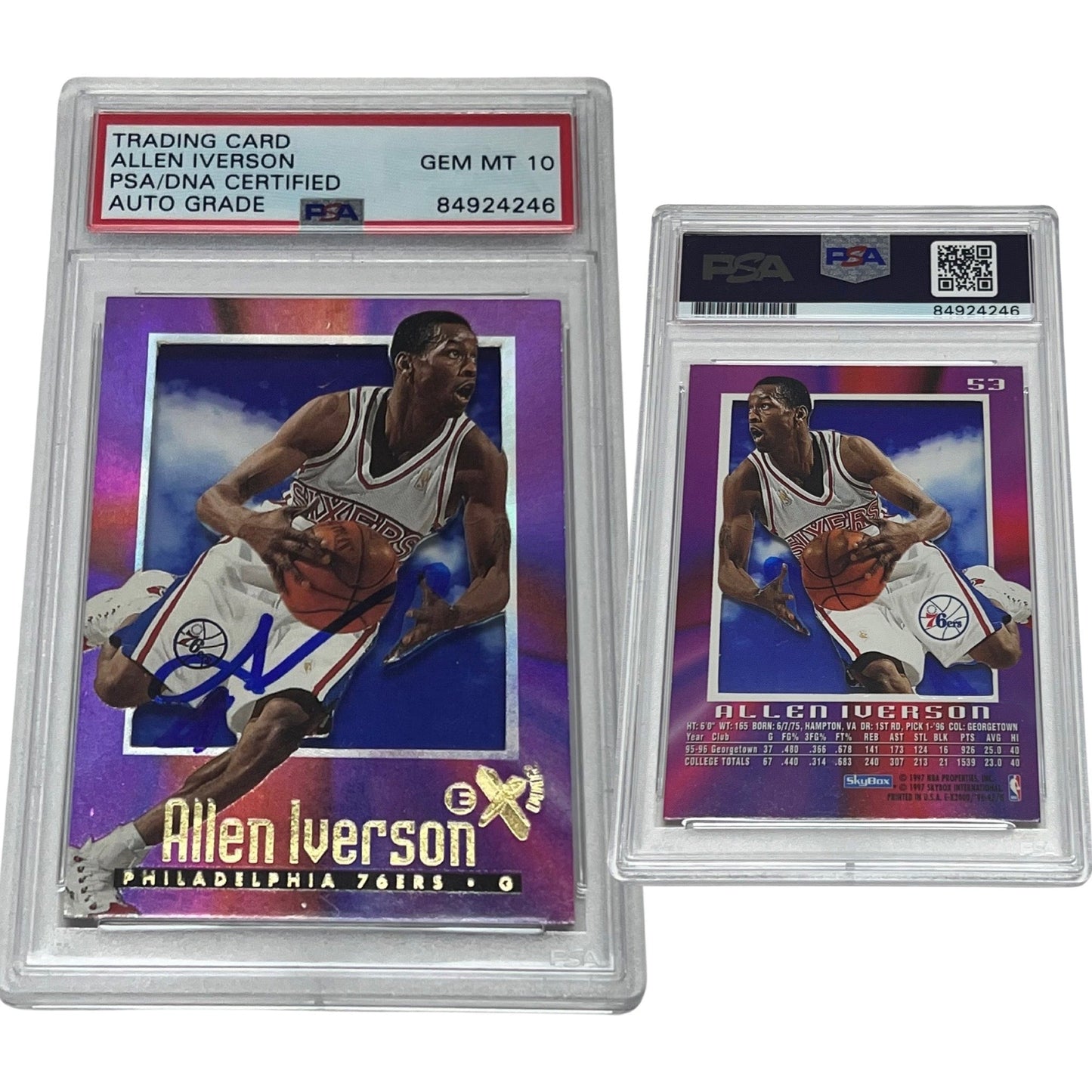 1996 Allen Iverson Skybox E-X2000 Rookie #53 Autographed PSA GEMMT 10