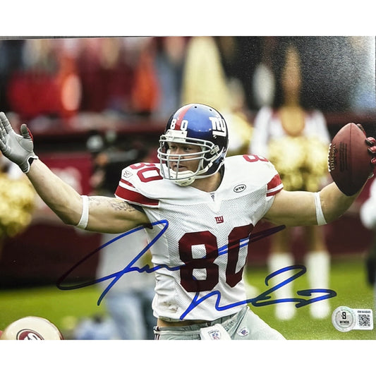 Jeremy Shockey New York Giants White Jersey Arms Up Autographed 8x10 Photo BAS