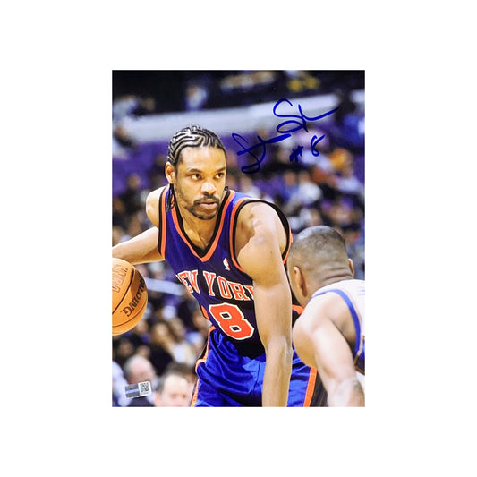 Latrell Sprewell Autographed New York Knicks Dribbling 8x10 Steiner CX